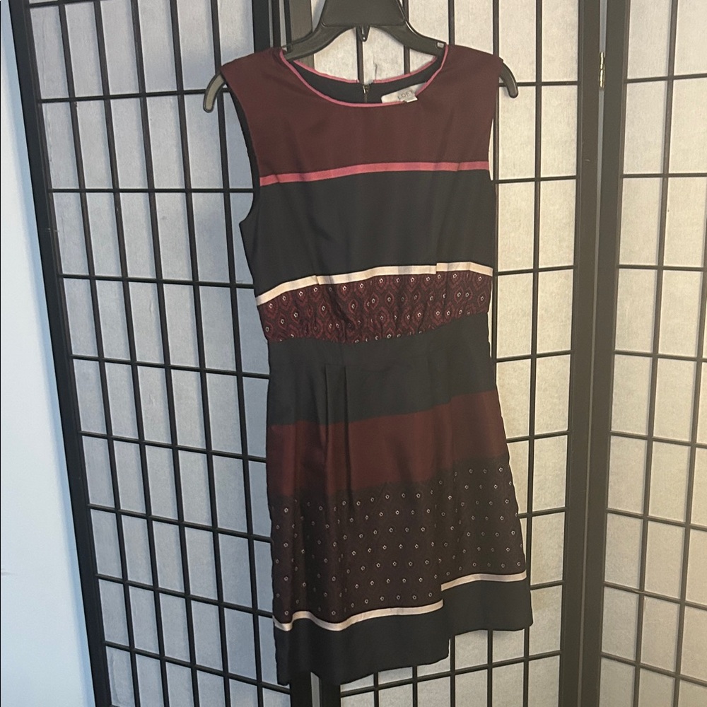 LOFT Burgundy and Black Patterned Mini Dress
